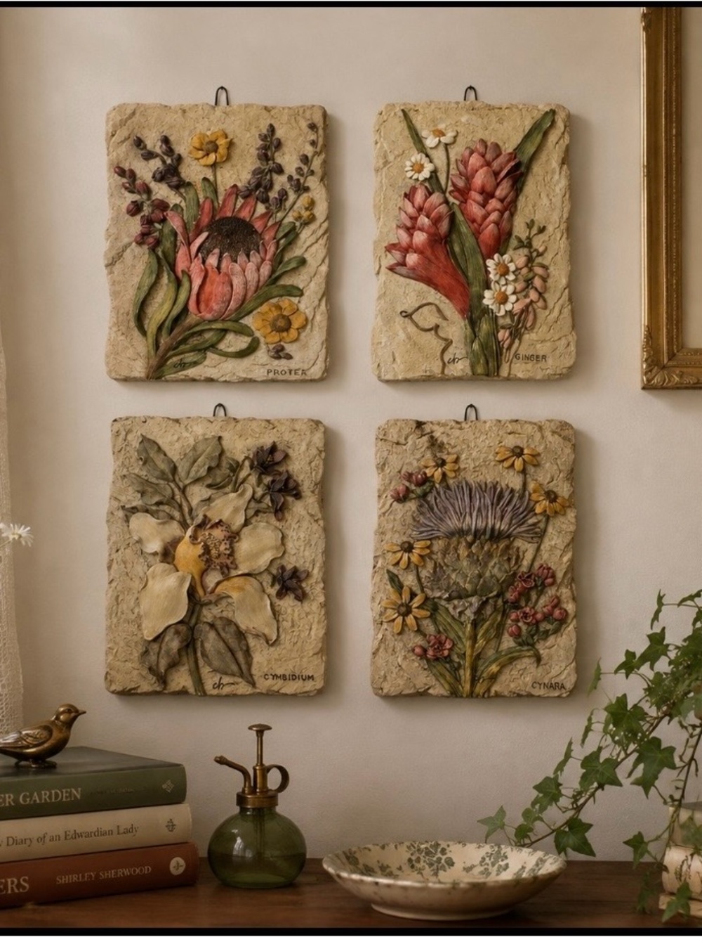Vintage Cheri Blum Botanical Resin Wall Hanging Plaques 4.5 x 6.25